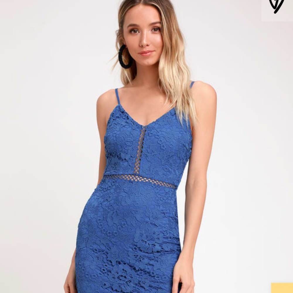 Lulus Taliah Blue Lace Midi Dress size S